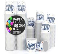 Exquisite Bicchieri di carta blu per compleanno, 255 ml, usa e getta, 50 bicchieri di carta per bevande calde/fredde, tazze usa e getta durevoli da 280 g/m² per tè caldo e tazza da caffè da asporto