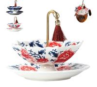 Exquisite Ceramic Umbrella Tea Strainer - Traditional Chinese Tea Infuser Set for Loose Leaf Tea,Fine Porcelain Filter with Tray for Home Decor & Kung Fu Tea Ceremony (Red Flower)