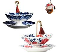 Exquisite Ceramic Umbrella Tea Strainer - Traditional Chinese Tea Infuser Set for Loose Leaf Tea,Fine Porcelain Filter with Tray for Home Decor & Kung Fu Tea Ceremony (2Pcs-A)