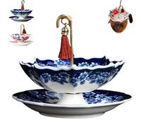 Exquisite Ceramic Umbrella Tea Strainer - Traditional Chinese Tea Infuser Set for Loose Leaf Tea,Fine Porcelain Filter with Tray for Home Decor & Kung Fu Tea Ceremony (Blue Flower)