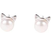 Exquisite Holiday Earrings Stud Earrings Cute Cat Pearl Silver Needle Stud Earrings Nice processing