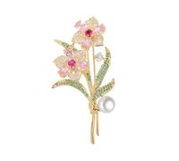 Exquisite - Spilla a forma di fiore da donna, con colletto in cristalli e perle, finitura oro, accessorio elegante per abiti, costumi, maglioni, ideale per matrimoni, serate, feste, decorazioni per