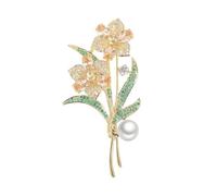 Exquisite - Spilla a forma di fiore da donna, con colletto in cristalli e perle, finitura oro, accessorio elegante per abiti, costumi, maglioni, ideale per matrimoni, serate, feste, decorazioni per