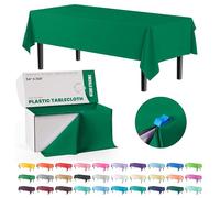Exquisite Tovaglia in plastica color verde smeraldo, 137 cm x 90 m, in una scatola tagliata su misura con pratico taglierino. Taglia fino a 36 tovaglie rettangolari monouso in plastica da 2,3 m