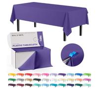 Exquisite Tovaglia in plastica viola da 137 cm x 30 m, in una scatola tagliata su misura con pratico taglierino. Taglia fino a 12 tovaglie rettangolari usa e getta in plastica da 2,3 m