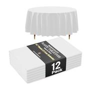 Exquisite Tovaglia rotonda bianca 66% più spessa di alta qualità, 0,5 ml, confezione da 12 tovaglie in plastica usa e getta rotonde da 213 cm, non si strappano facilmente come le marche economiche