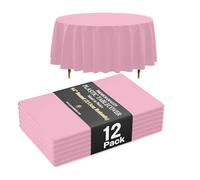 Exquisite Tovaglia rotonda rosa 66% più spessa 0,5 mil, confezione da 12 tovaglie in plastica usa e getta 213 cm, tovaglia rotonda in plastica non si strappa facilmente come le marche economiche