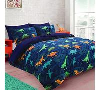 EXQUIZIT HOME Set copripiumino in pile con motivo dinosauro e ruggito, con federa coordinata, caldo e accogliente inverno, per bambini, colore: blu, 135 x 200 cm