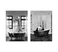 EXQULEG Quadro da bagno con giraffa panda nella vasca da bagno, divertente da parete, stampa su tela, decorazione del bagno, minimalista, senza cornice (21 x 30 cm)