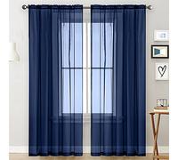 EXQULEG Set di 2 tende semitrasparenti, in voile, per soggiorno e camera da letto, con passanti (navy, 140 x 260)