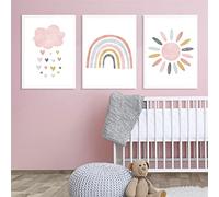 EXQULEG Set di 3 poster arcobaleno, nuvole, elefante, decorazione per la cameretta dei bambini, formato A4 (A)