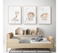 EXQULEG - Set di 3 poster per la cameretta dei bambini - Coniglio - Giraffa - Immagini decorative per la cameretta del bambino - Senza cornice - Motivi animali - Per ragazzi e ragazze - A, 50 x 70 cm