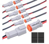 Exqutoo Confezione da 6 connettori DT impermeabili a 2 pin, maschio e femmina, con fili da 16 AWG, 105 ℃ e 600 V e tubi termorestringenti, applicabili per collegamenti elettrici automobilistici