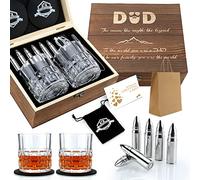 Exreizst Set Whisky Papà, Set di Bicchieri da whisky Regalo Uomo Set Include 2 Bicchieri in Vetro, Pinze, Sottobicchieri, 6 pietre di whisky, per Natale Regalo papà per regali per la festa del