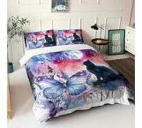 EXSANLIEAY Cielo Stellato Copripiumino Gatto Nero E Farfalla Copripiumini Reversibile - Matrimoniale 3 Pezzi in Microfibra, Comprendente 1 Copripiumino 250x200 cm + 2 Federe 50x80 cm