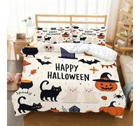 EXSANLIEAY Zucche Ragno Copripiumino Gatto Nero Copripiumini Reversibile - Matrimoniale 3 Pezzi in Microfibra, Comprendente 1 Copripiumino 260x240 cm + 2 Federe 50x80 cm