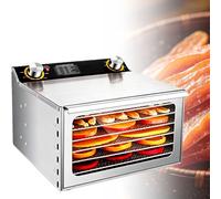 EXSHUING Essiccatore Per Alimenti, 800 W, Flusso D'aria A 360°, 6/8/12/18 Vassoi, Timer 0-12 Ore, 35-90 °C, Per Frutta, Verdura, Carne Essiccata, Erbe Aromatiche, Acciaio Inossidabile(6 Trays)