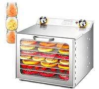 EXSHUING Essiccatore Professionale Per Alimenti In Acciaio Inox Da 800w, Ventola Da 6" Con Flusso D'aria A 360°, Sportello In Vetro Temperato, 6-18 Vassoi, Timer 0-12 Ore, 30-90°C, Carne(8 Trays)