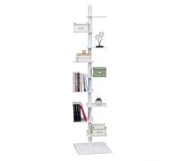 EXSHUING Libreria a torre in metallo con dorso a 9 ripiani, scaffale verticale a sc-ala con esposizione girevole a 360°, libreria invisibile in acciaio al carbonio, libreria alta e stretta(White)