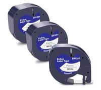 Exsun 3x 91221 91201 S0721660 Nastri in Plastica Compatibili con Dymo Letratag 12 mm x 4 m per LT-100H LT-100T XR 200B QX-50, Compatibili con Dymo Letratag XR, Nero su Bianco
