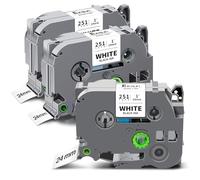Exsun 3x Nastro per Etichette Compatibile con Brother TZe-251 TZe251 TZc251 TZ-251 TZe 24 mm per Brother P-touch E550W P710BT D610BT D600VP P700 P750W 2430 2730 Cube, Nero su Bianco, 24 mm x 8 m
