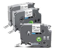 Exsun 3x Nastro Termorestringente da 5,8 mm Compatibile con Brother HSe-211 HSe211 HSc211 per Stampanti per Etichette PT-E300 PT-E500 PT-E550w PT-P700 PT-P750W PT-E560 PT-E560btvp, Nero su Bianco