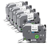 Exsun 5x Nastro per Etichette Compatibile TZe-251, TZe251 Nastro per Etichette TZe TZe 24 mm per Brother P-touch E550W P710BT D610BT D600VP P700 P750W 2430 2730 Cube, Nero su Bianco, 24 mm x 8 m