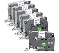 Exsun 6x Nastro per Etichette Compatibile da 9 mm per Brother TZe221 Nastro TZe-221 TZe-221 per PT-H105 PT-H107B PT-H100LB 1000 PT-D210VP D600VP D400 PT-E100 P700 PT-H100R PTP750W Nero su Bianco