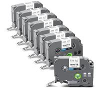Exsun Nastro per Etichette da 12 mm e 0,47" Compatibile con Brother TZ-231 TZe231 TZe-231 TZC231 per P-touch PT-H105 H107 E100 D600 H100R H110 H101C H100LB H200 D400 Nero su Bianco, Confezione da 8
