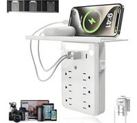 Extender da parete con luce notturna, 9-in-1 Electrical Smart Devices Charging Shelf Multi Plug Power Socket Expander Essentials Gadgets with Night light for Home Dorm Bathroom