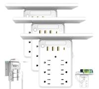Extender da parete con luce notturna, 9-in-1 Electrical Smart Devices Charging Shelf Multi Plug Power Socket Expander Essentials Gadgets with Night light for Home Dorm Bathroom