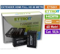 EXTENDER ESTENSORE HDMI FULL HD 1080P 3D HDCP SU CAVO LAN RJ45 60 METRI ETTROIT
