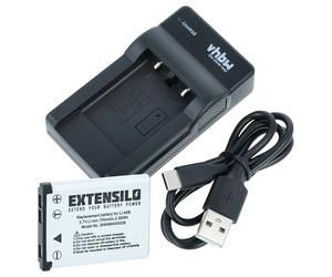 EXTENSILO 1x base di ricarica, 1x cavo di alimentazione, 1x batteria compatibile con Fujifilm FinePix JZ310, JZ500, JZ305, JZ505, JZ300, JZ700 camera