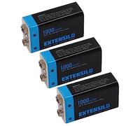 EXTENSILO 3x batteria da 9V compatibile con diversi dispositivi (1000mAh, 9V, Li-Ion), ricaricabile, ready-to-use, con porta Micro USB