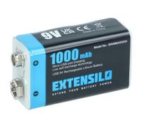 EXTENSILO batteria da 9V per diversi dispositivi (1Ah, 9V, Li-Poly), ready-to-use, con Micro USB