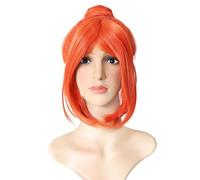 Extension 13" Synthetic Orange Hair Short Straight Bob wig with Bangs with One Hair Bun Wig Heat Resistance Fiber Wig for Daily Use, Cosply, Parties and Halloween