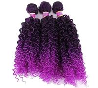 Extension 3 Hair Bundles Synthetic High Temperature Fiber Curly Hair Kinky Curly Hair Weave synthetic Curly wavy Hair Extensions for Women Braiding Hair(M1-Purple,16 inches 3 pieces)