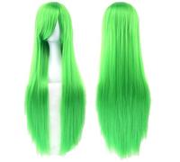 Extension 31.5" 80cm Women's Cosplay Wig Hair Long Straight Hair with Wig + Wig Cap mint green(Apple green)
