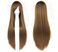 Extension 31.5" 80cm Women's Cosplay Wig Hair Long Straight Hair with Wig + Wig Cap mint green(Brown)