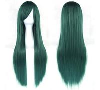 Extension 31.5" 80cm Women's Cosplay Wig Hair Long Straight Hair with Wig + Wig Cap mint green(Dark green)