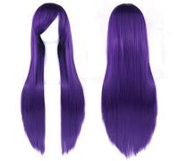 Extension 31.5" 80cm Women's Cosplay Wig Hair Long Straight Hair with Wig + Wig Cap mint green(Dark purple)