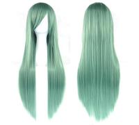 Extension 31.5" 80cm Women's Cosplay Wig Hair Long Straight Hair with Wig + Wig Cap mint green(Mint green)