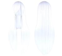 Extension 31.5" 80cm Women's Cosplay Wig Hair Long Straight Hair with Wig + Wig Cap mint green(Pure white)