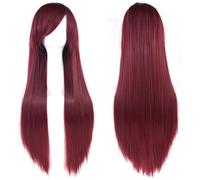 Extension 31.5" 80cm Women's Cosplay Wig Hair Long Straight Hair with Wig + Wig Cap mint green(Red wine)