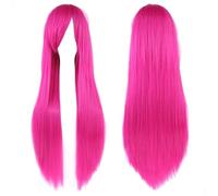 Extension 31.5" 80cm Women's Cosplay Wig Hair Long Straight Hair with Wig + Wig Cap mint green(Rose red)