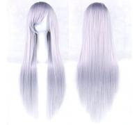 Extension 31.5" 80cm Women's Cosplay Wig Hair Long Straight Hair with Wig + Wig Cap mint green(Silver gary)
