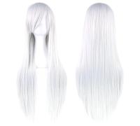 Extension 31.5" 80cm Women's Cosplay Wig Hair Long Straight Hair with Wig + Wig Cap mint green(Silver white)