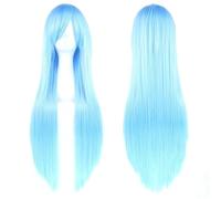 Extension 31.5" 80cm Women's Cosplay Wig Hair Long Straight Hair with Wig + Wig Cap mint green(Water blue)
