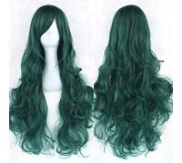 Extension 32" 80cm Long Hair Spiral Curly Wavy Synthetic Hair Cosplay Costume Wig Women(Deep green)