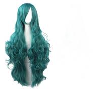 Extension 32" 80cm Long Hair Spiral Curly Wavy Synthetic Hair Cosplay Costume Wig Women(Green)